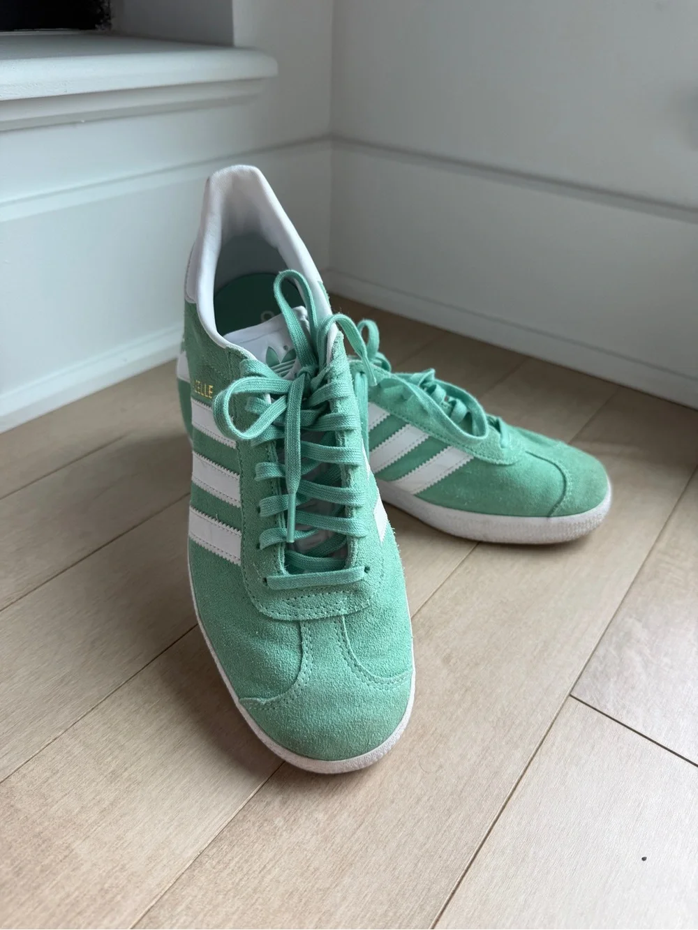 adidas Gazelle Suede Sneakers in Mint Green with White Stripes - Picture 2 of 4